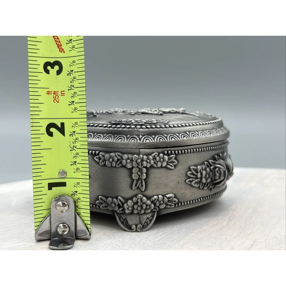 Pewter Heart Shaped Jewelry Box Horses‎ Flowers Trinket from Dubai